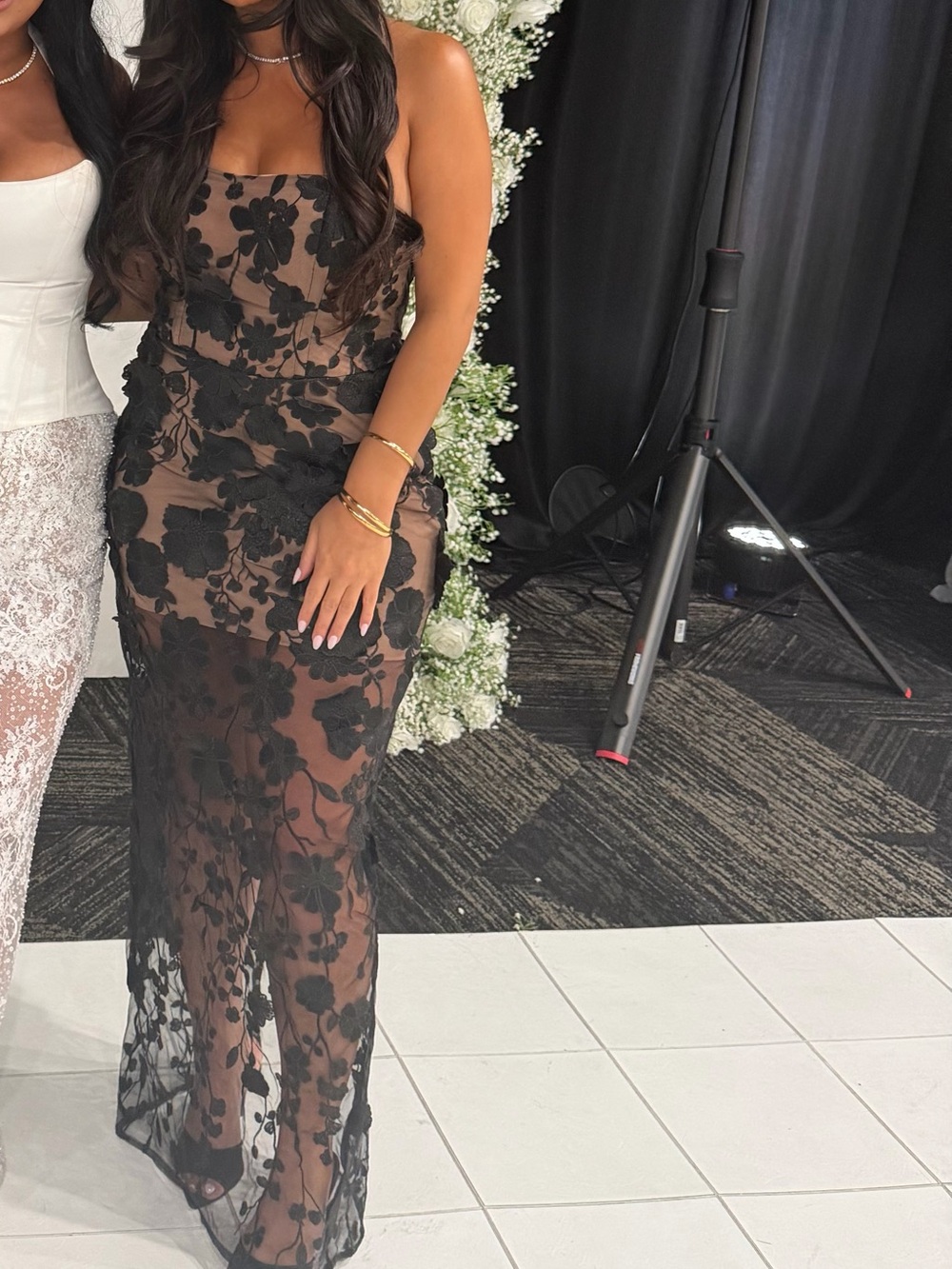 Showpo Black Floral Sheer Lace Evening Dress